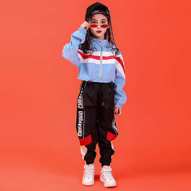 Kid Hip Hop Clothing Stand Collar Jacket Coat Top Running Casual Pants for Girls Boy Jazz Dance Costume Set Dancing Clothes Wear (1)