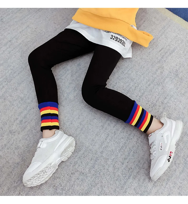 Autumn Leggings Girl Kids Trousers Elastic Fashion Girls Pants Rainbow Pattern Kids Leggings Trousers Outwear 5-13 Years