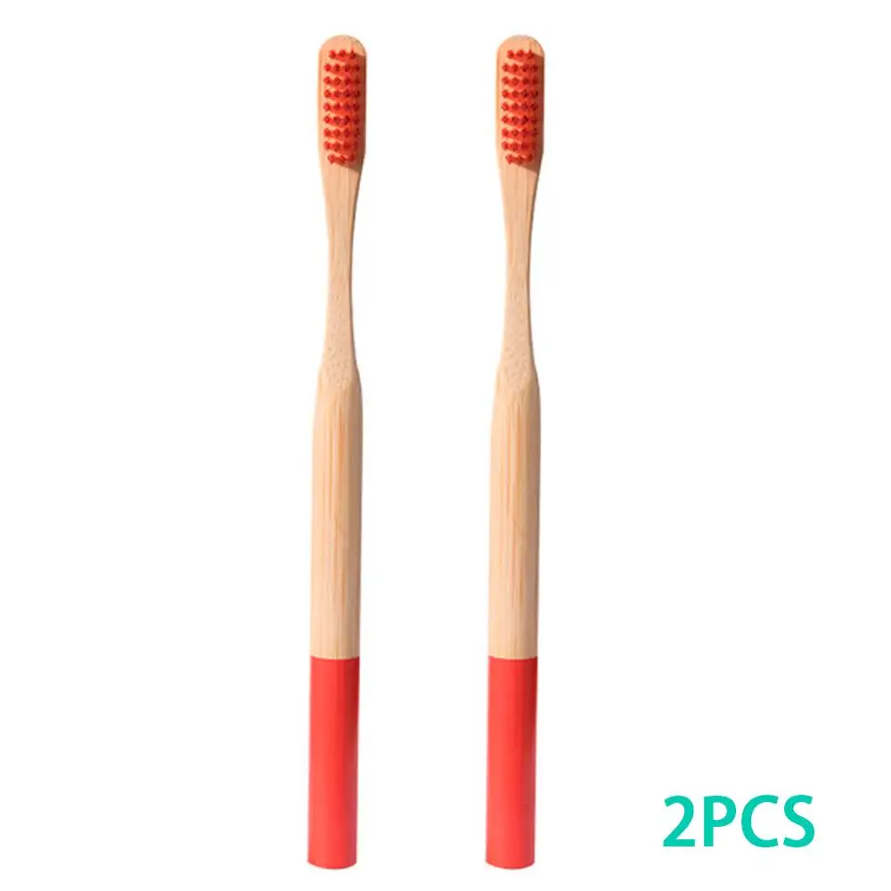 2pack Colorful Environment-friendly Bamboo Toothbrush Oral Care Bamboo Handle Soft Bristles Tooth brush Whitening Toothbrush - Цвет: red