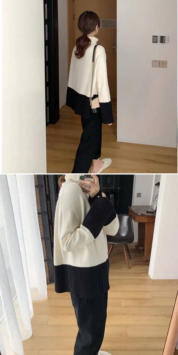 Heydress, женский свитер, водолазка, длинный рукав, пуловер, Повседневный, винтажный, контрастный цвет, вязанные топы, корейская мода, джемпер