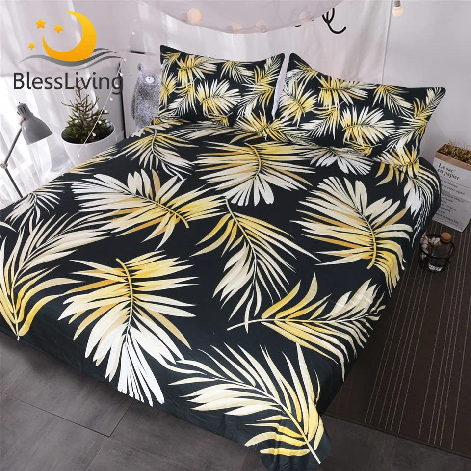 Blessliving Palm Tree Bedding Modern Black White Gold Duvet Cover