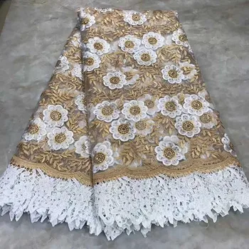 

Dew Design White And Gold Line 2019 High Quality Nigerian Mesh Lace Fabric African Net Lace Fabric French Embroidery With Stones