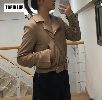 

Famous Brand DesignWomen Motorcycle Faux Brown wine red Jackets Biker Coat with Belt