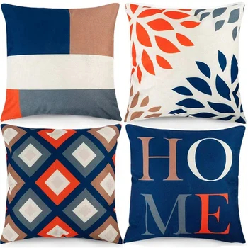 

Modern Geometric Throw Pillow Covers Blue Decorative Burlap Pillowcase Cotton Linen Cushion Case Home Decor