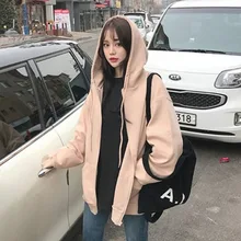 Новинка 2019 года толстовки Harajuku на молнии для девочек однотонные