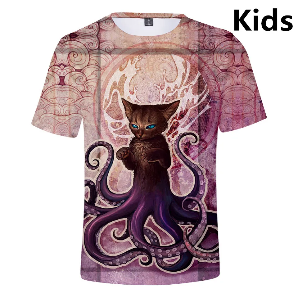 3 To 14 Years Kids T Shirt 3D Octopus T-shirt Boys Girls Short Sleeve Cartoon Tshirt Fashion Harajuku Shirts Tops Teen clothes | Мужская