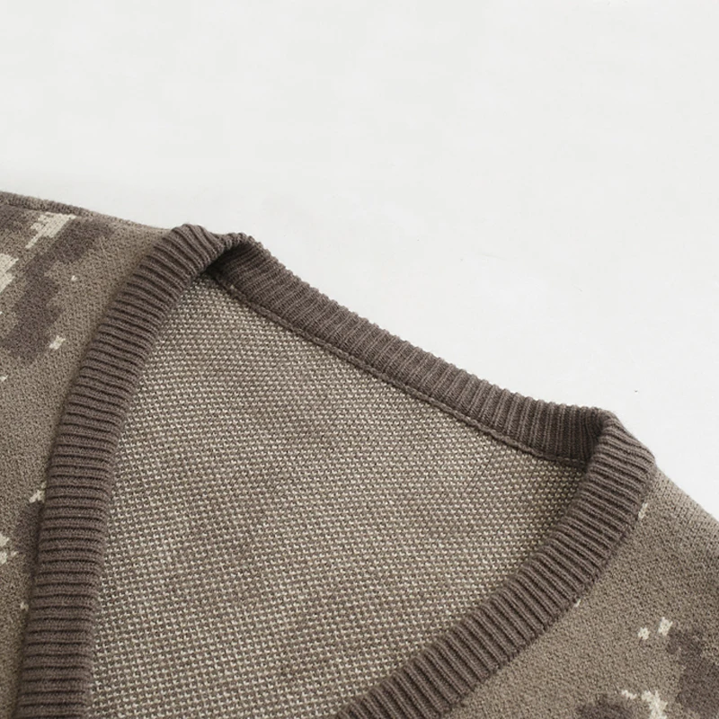 Fandy Lokar V Neck Sweaters Women Fashion Single Breasted Jacquard Sweater Women Elegant Puff Sleeve Sweaters Female Ladies JAE