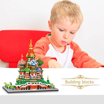 

Construction Development Toy Plastic Mini Kids Diamond Cathedral Building Blocks Children Portable Interactive Present