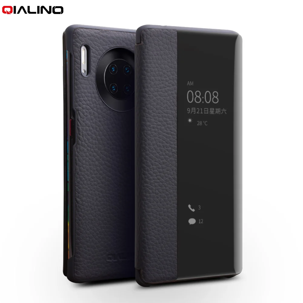 

QIALINO Genuine Leather Flip Case for Huawei Mate 30 Pro Fashion Ultra Thin Phone Cover with Smart Window for Huawei Mate 30