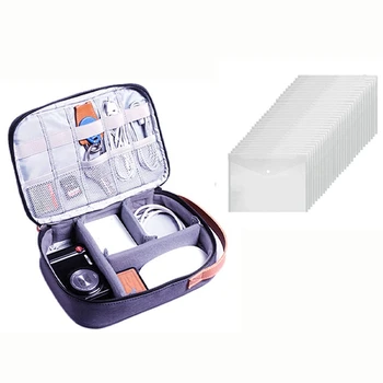 

1 Set Envelope Folder with Snap Button Closure Clear Plastic & 1 Pcs Electronics Organizer Travel Cable Cord Bag