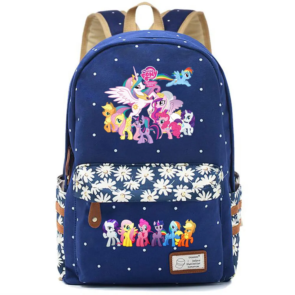 Christmas Cartoon Cutie My Little Pony Flowers Dot Boy Girl School bag Women Bagpack Teenagers Canvas Lady Femme Backpack - Цвет: F17-10