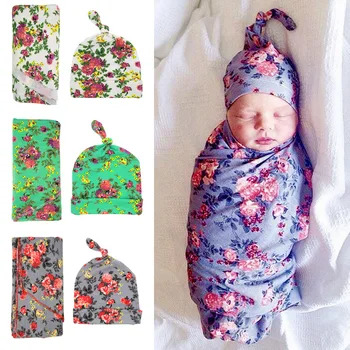 

2 Pieces Set Newborn Sleeping Swaddle Wrap +Hat Cotton Baby Receiving Blankets Cartoon Cute Infant Sleeping Bag For 0-6 Months