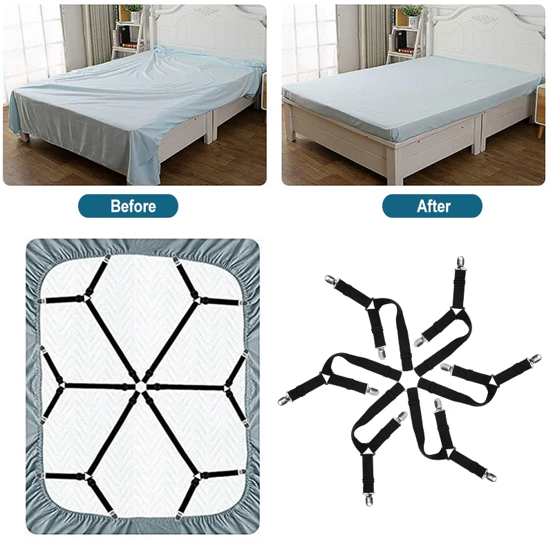 Elastic Bed Clips, Sheet Belt Fastener, Adjustable Bed Sheet Grippers, Mattress Cover, Non-slip Clip, Blankets Holder