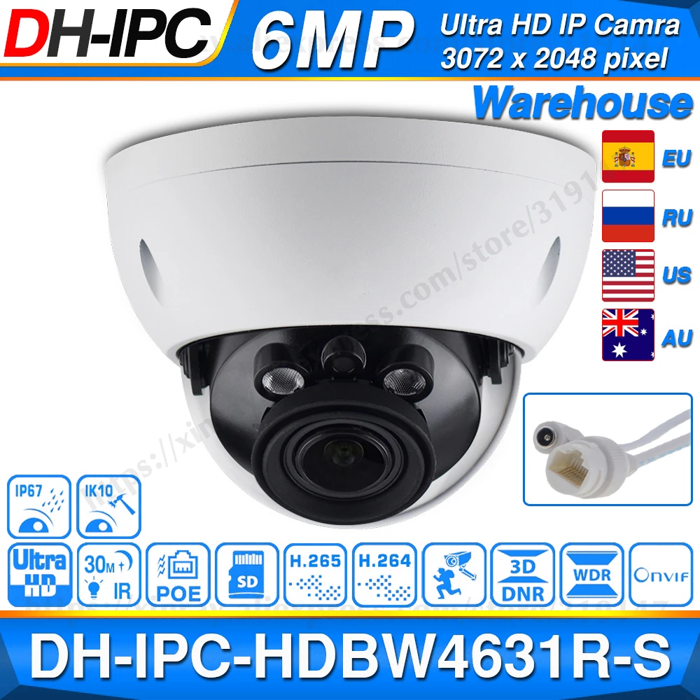 Ip камера Dahua IPC HDBW4631R S 6 МП POE поддержка 30 м IR IK10 IP67 H.265 слот для sd карты WDR обновленная