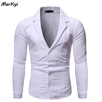 

MarKyi 2019 new arrival suit collar desgin mens shirt slim fit long sleeve good quality mens dress shirts