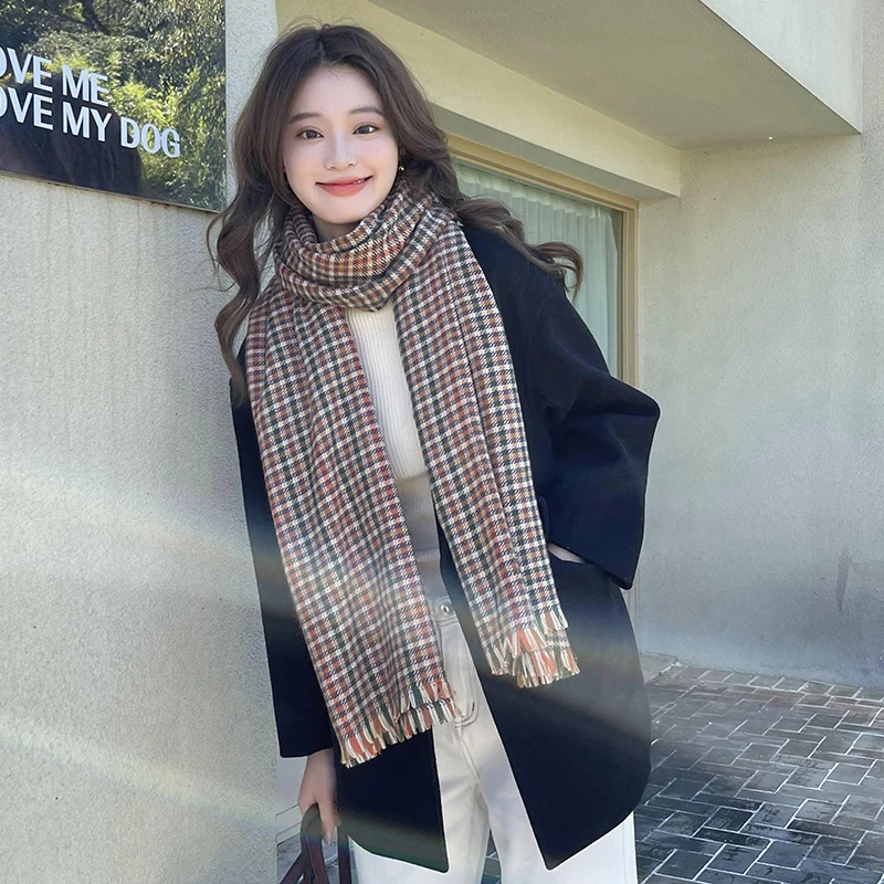 Bufanda de con estampado a cuadros para mujer, chal largo y grueso de imitación de Cachemira, tejido cálido con borlas, Estilo Vintage, para estudiantes|Bufandas de - AliExpress
