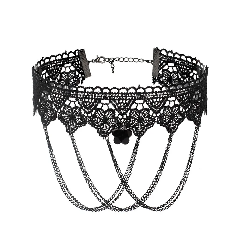 KMVEXO Чокеры в готическом стиле, черные цветы из бисера, Сексуальное Кружевное колье на шею, винтажная цепочка с кисточками для женщин, стимпанк, ювелирные изделия на Хэллоуин - Окраска металла: K55