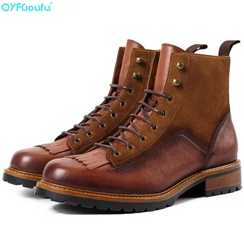 

QYFCIOUFU Men Lace High Combat Men Boots Comfortable Luxury Designers Male Motorcycle Punk Boots Men'S Shoes Mens Chelsea Boots