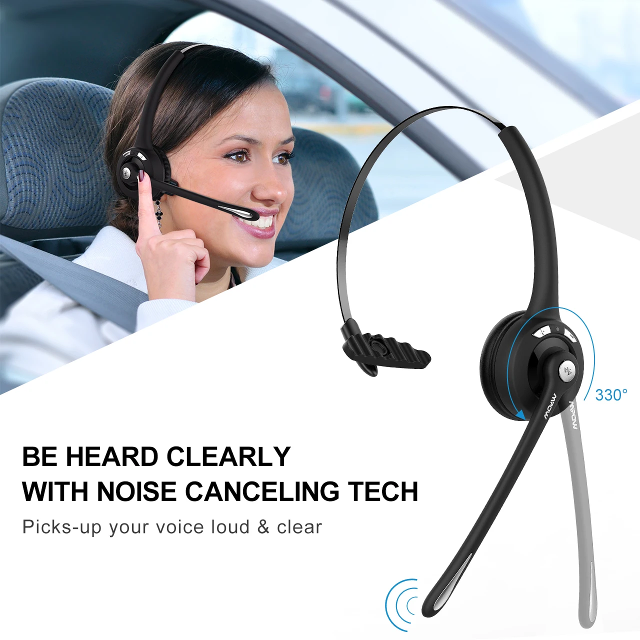 2 Pack Mpow Office Wireless Headset New Over the Head Bluetooth Headset with Noise Cancelling Mic 13 Hrs Talk Time for Driver