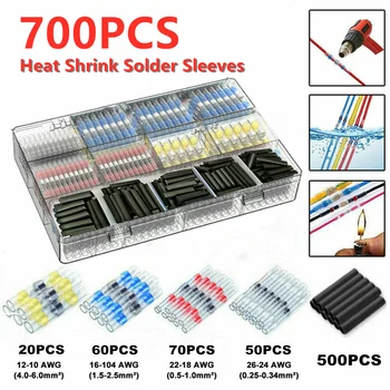 

700PCS Solder Seal Sleeve Wire Connectors Kit Heat Shrink Butt Connectors Waterproof Insulated Electrical Wire Terminals