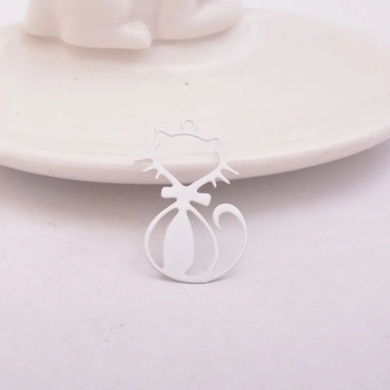 white 50 шт. AB5283 20*33 мм подвеска в виде кота окрашенные кошки печать Подвески Изготовление ювелирных изделий - Окраска металла: white