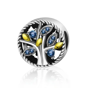 

2019 NEW 100% 925 Sterling Silver Sapphire Flashing Tree of Life Charm Beading Suitable DIY Bracelet Women Jewelry Gift Factory