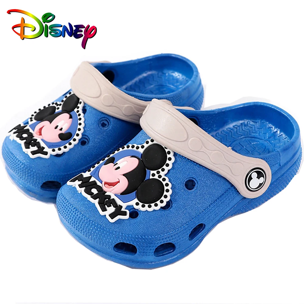 Disney Kids Cartoon Mickey Mouse Sandals Little Boys Summer Hole Breathable Beach Shoes For Children Casual PVC Soft Light Flats
