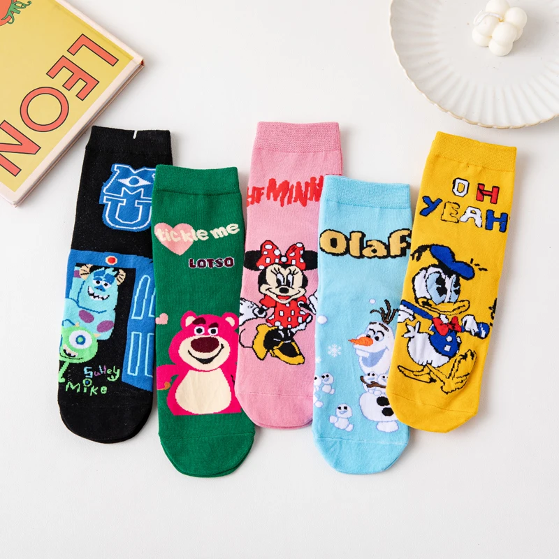 3 Pairs Casual Korea Women socks Cute Kawaii long socks Cartoon Mickey Minnie Donald Winnie Cotton socks girl socks Size 35-42
