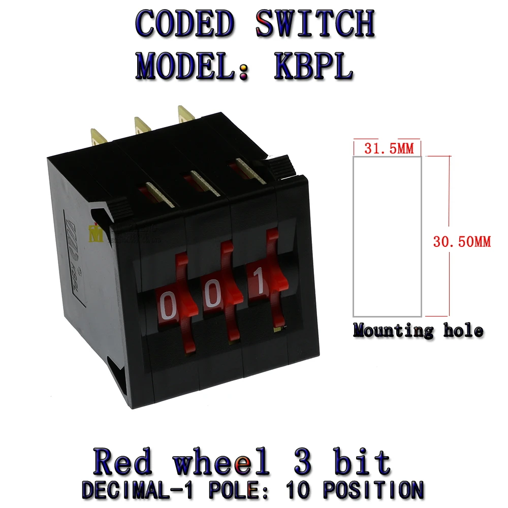 KBPL BCD Code Binary Output Switches/ThumbwheelSwitches 0-9C Gold Plated terminal block 0-9 Digits Decimal Code Black