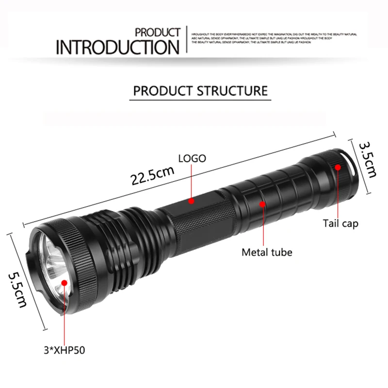 Мощный светодиодный фонарик 3* XHP50 Водонепроницаемый зум Linterna светодиодный тактический фонарь питание от 18650 или 26650 батареи для наружного, кемпинга