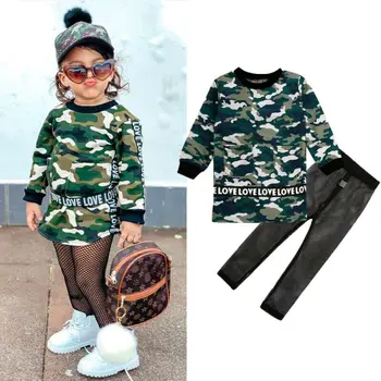 

1-6Y Toddler Infant Baby Girl Clothes Sets Camouflage Print Long Sleeve Tops Mesh Pants Outfits Autumn Clothes