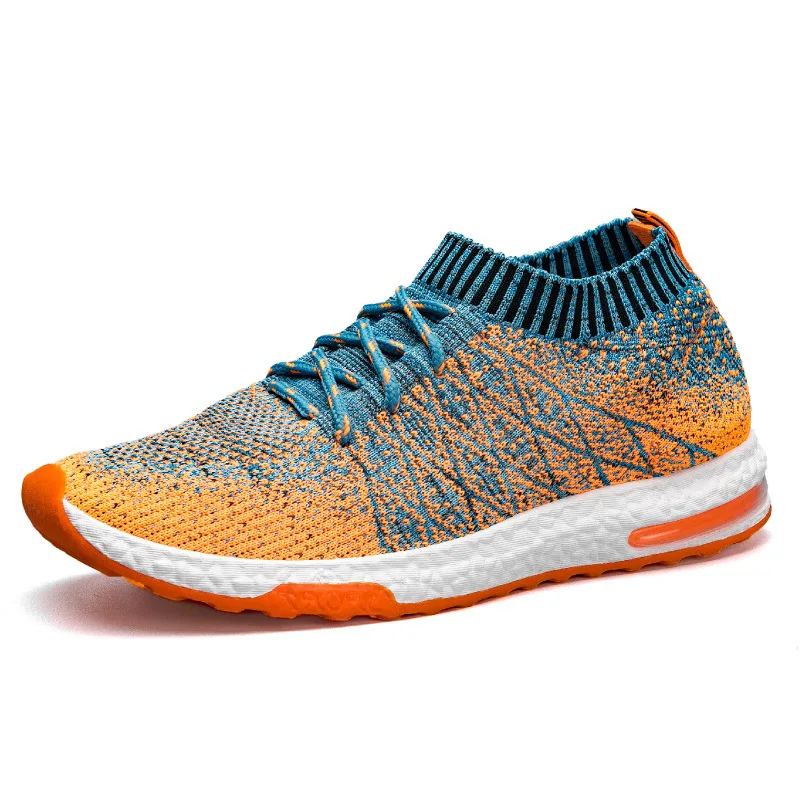 Мужские дышащие кроссовки Flyknit, повседневная обувь для отдыха, бега, спорта, тенниса, сетчатая мягкая прогулочная обувь - Цвет: orange