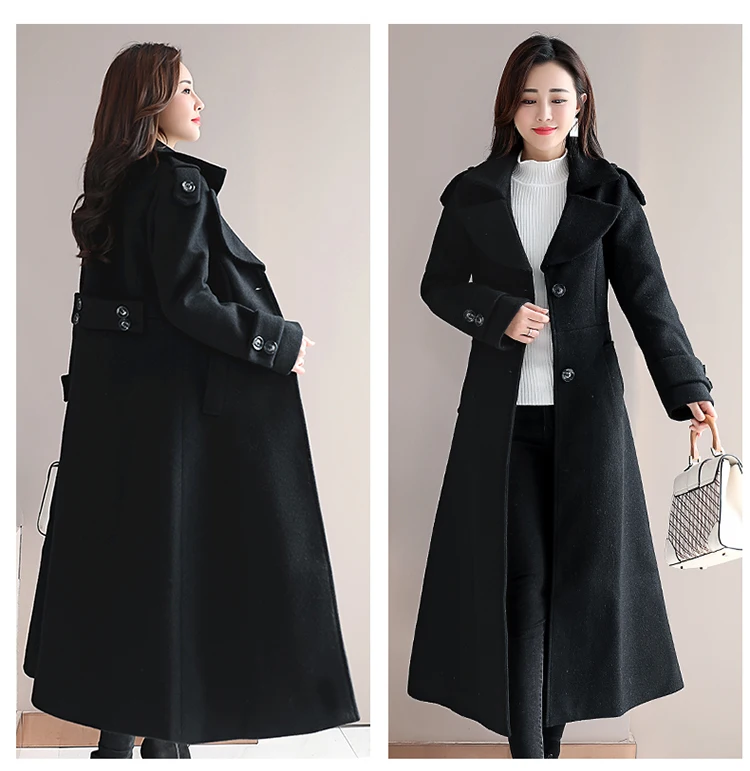 

2019 autumn and winter new double-sided cashmere was thin tall man coat female long temperament high-end black woolen coat woman