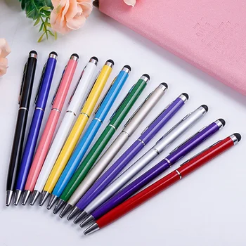 

12pcs Ballpoint Pen 2 In 1 Stylus Drawing Tablet Pens Capacitive Screen Touch Pen School Office Writing Stationery (Random Color