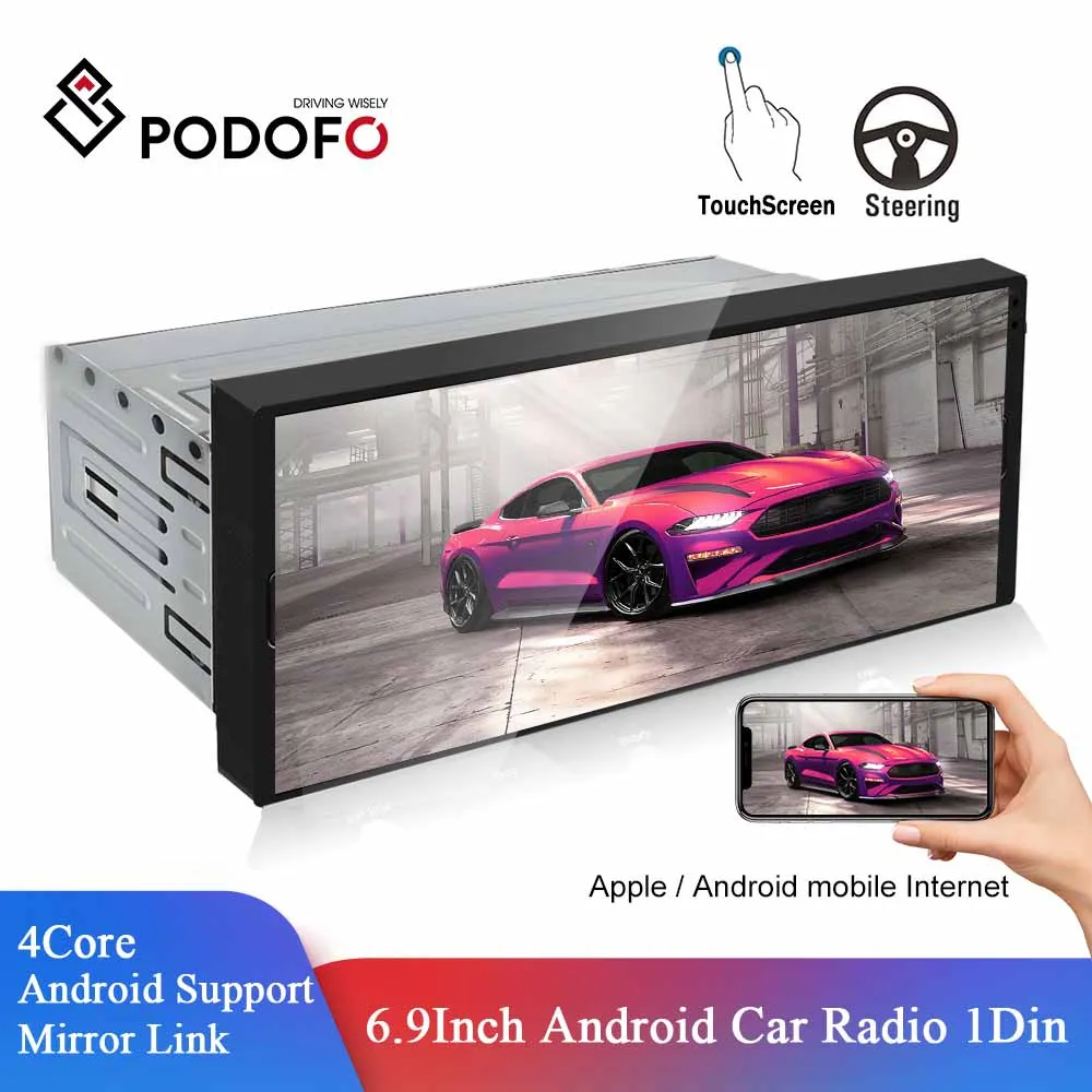 Автомагнитола Podofo 1DIN Android мультимедийный плеер с сенсорным экраном 6 9 дюйма GPS Wi-Fi
