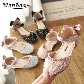 

Menoea Children Sweet style Shoes Kids Footwear Bow Design Sequined Single Shoes Girls Elegant PU Sandals Party Flat Shoes