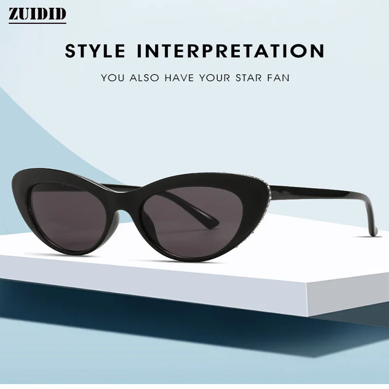 

2020 NEW cat-eye sunglasses with diamond inset oval frame personality lady's sunglasses with diamond inset fashion glasses lady