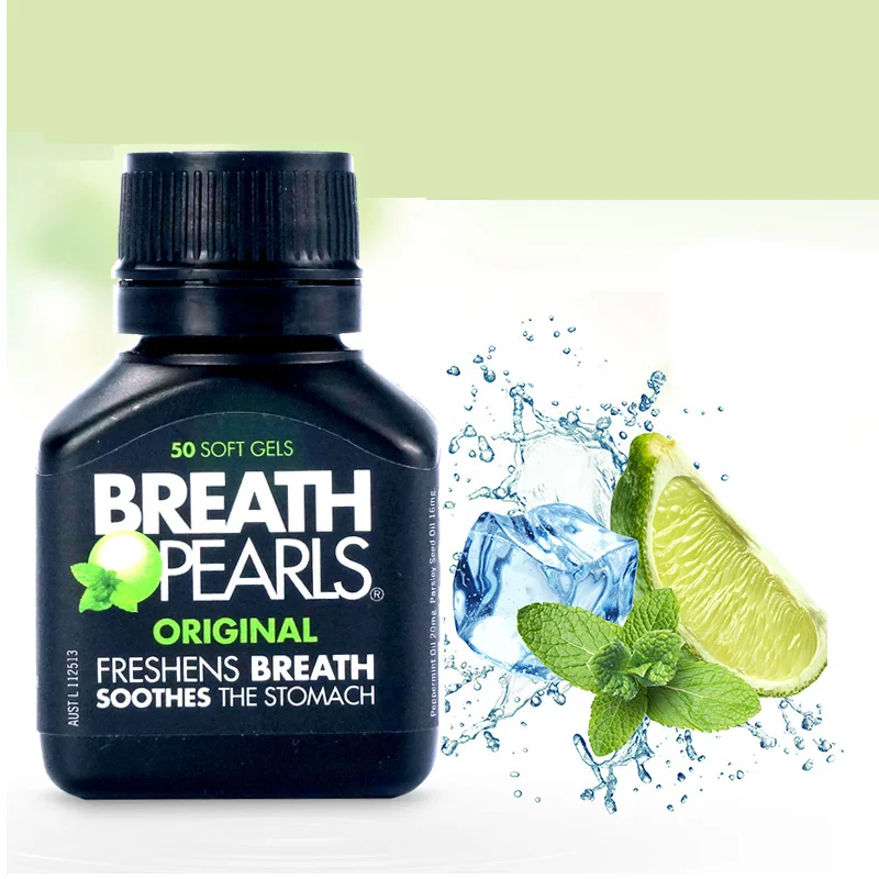 

Breath Pearls Original Freshens Breath 50 softgel capsules Free Shipping