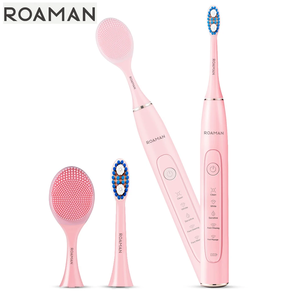 

ROAMAN T10 Electric Toothbrush 2-in-1 3 Brushing Modes 2 Facial Cleansing Modes 3 Hours USB Fast Charging IPX7 Waterproof