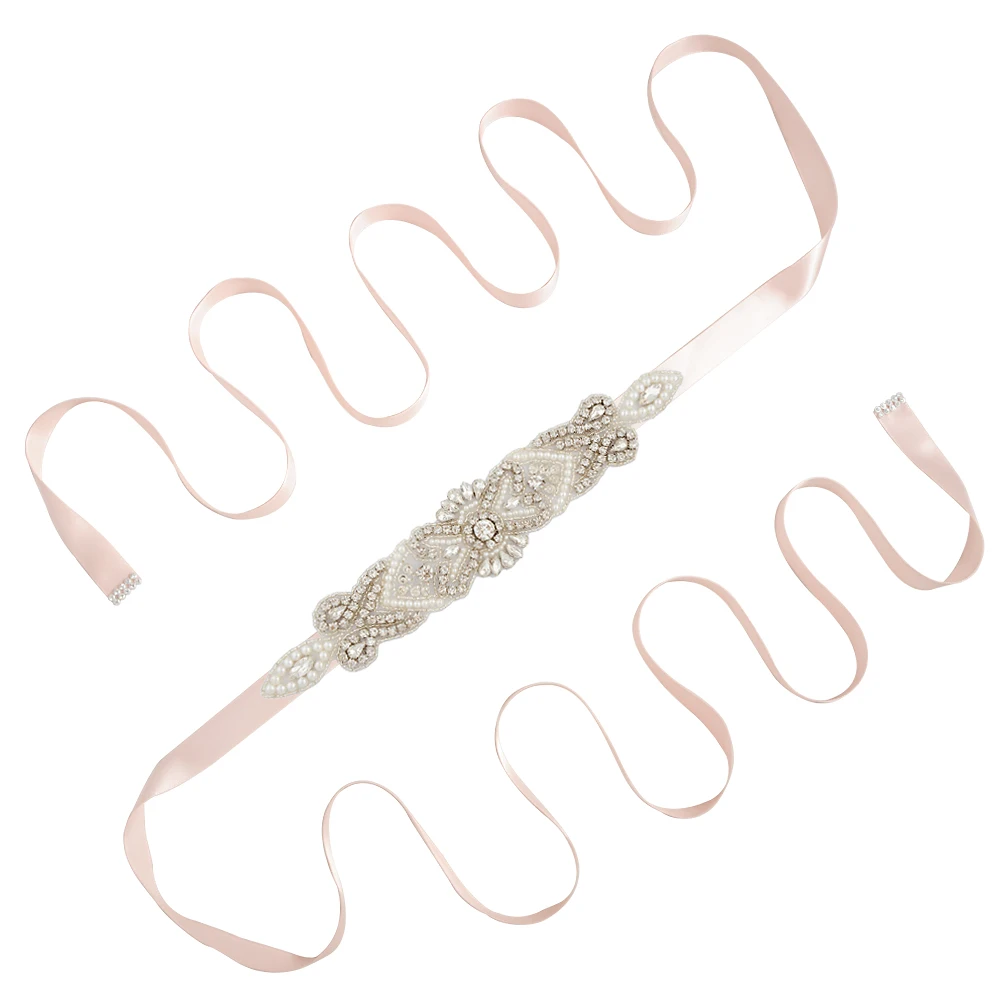 baby pink TRiXY S208 стразы свадебный пояс Лента Свадебная со стразами элегантный жемчуг бисером свадебный пояс, лента аксессуары для свадебных платьев - Цвет: baby pink