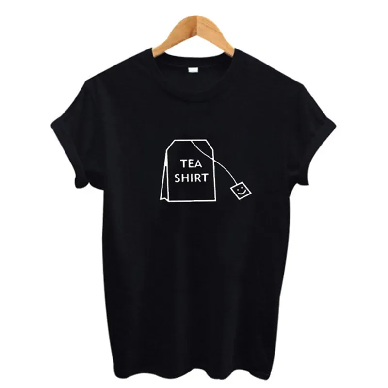 Женская футболка Харадзюку с круглым вырезом и принтом «Humor tea», футболка с коротким рукавом для женщин, летняя одежда, Забавные топы, camiseta mujer - Цвет: Style 1 Black