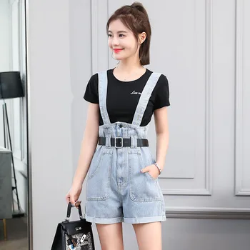 

2020 Summer New Products Cowboy Suspender Pants Women's Korean-style Students High-waisted Slimming Versatile Sweet by Age Short