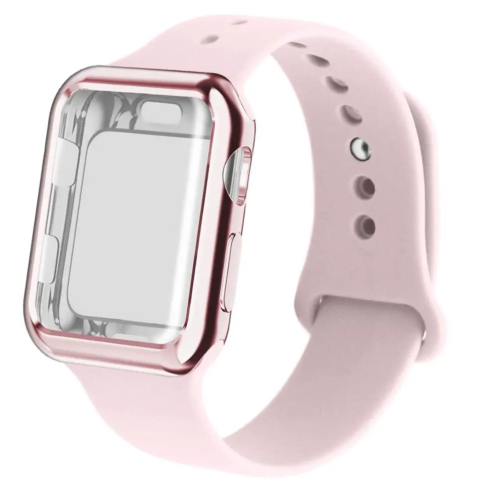 pink sand Чехол+ ремешок для apple силиконовый ремешок часов apple watch 5 4 3 band 44 мм 40 мм 42 мм 38 мм iwatch band correa браслет ремешок для часов - Цвет ремешка: pink sand