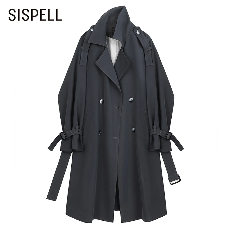 

SISPELL Elegant Casual Women's Trench Lapel Long Sleeve Patchwork Bowknot Solid Korean Fashion New Windbreaker For Females 2022