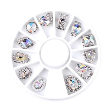 

1 Wheel 3D Charm Alloy Rhinestones Nail Art Decorations Perfume Bottle Bow Flowers Triangle DIY Nail Jewelry Supplies
