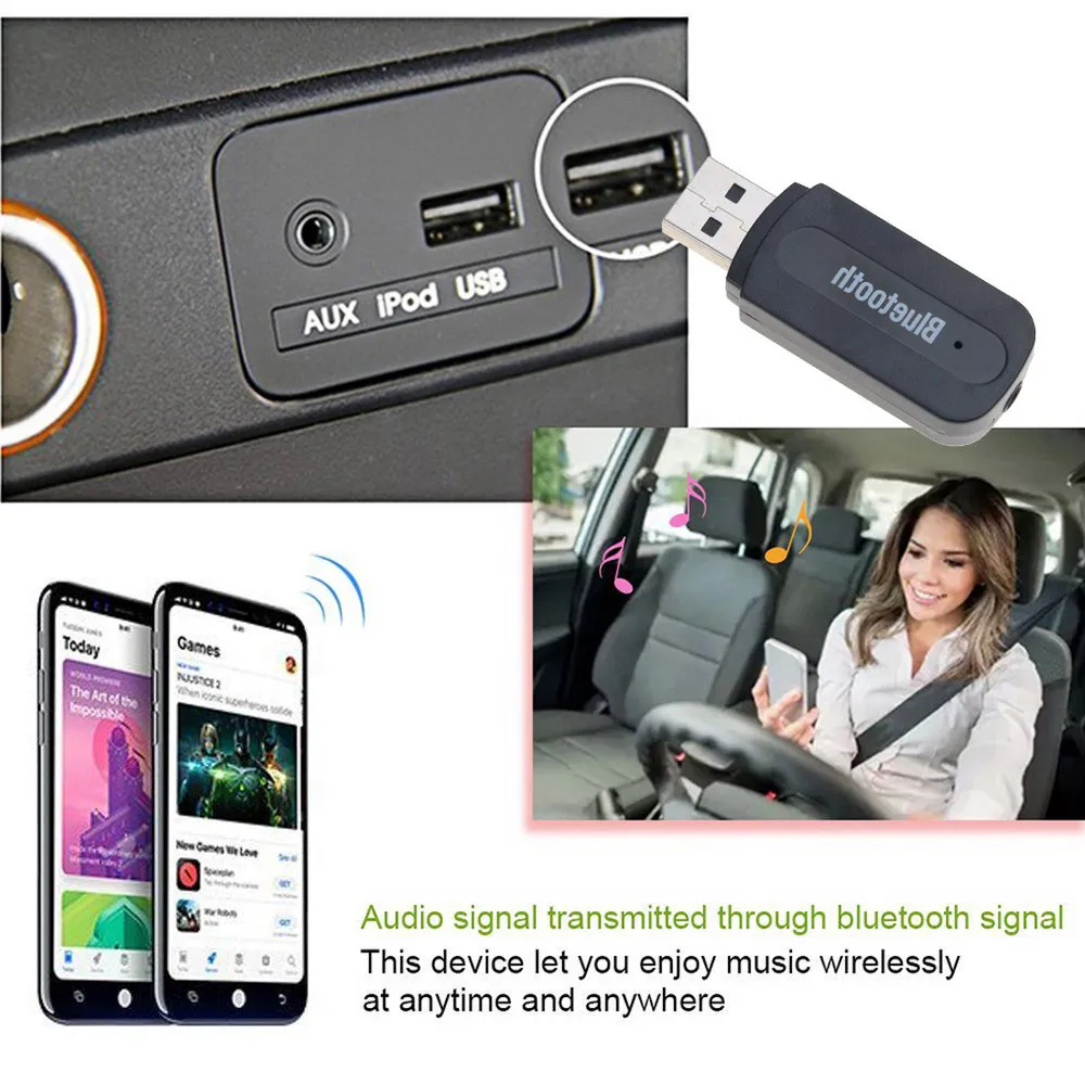 

USB Bluetooth AUX Wireless Car Audio Receiver A2DP Music Receiver Adapter for Android/IOS Mobile Phone 3.5mm Jack
