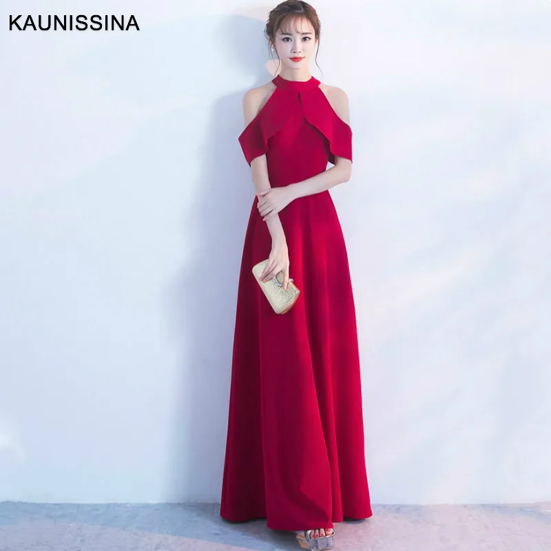Женское вечернее платье трапеция KAUNISSINA длинное однотонное красное банкетное на