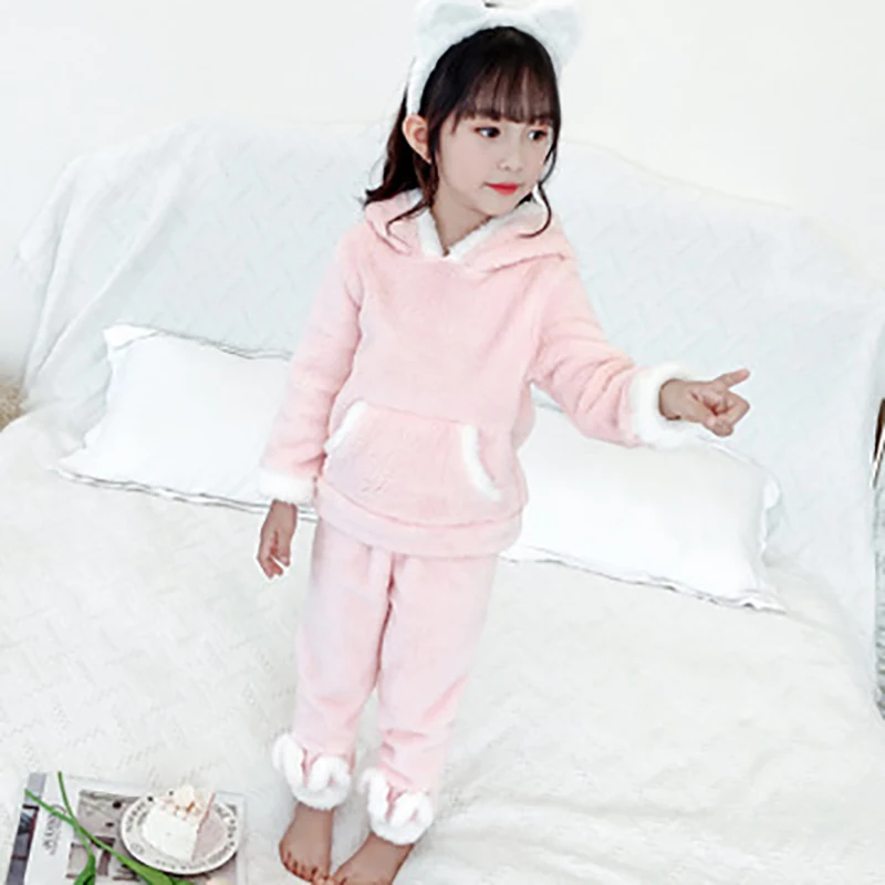 

Girls Casual Pajamas Set Children Cute Home Sleepwear Clothing Sets Kids Girls Thicken Warm Solid Color Pijamas Suits