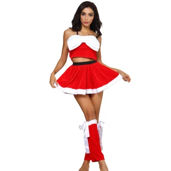 

Christmas Gold Velvet Stage Performance Dress Sexy Tube Top Exposed Waist Line Dress Set