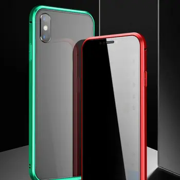 

Privacy Tempered Glass Screen Protector Metal Bumper Magnetic Anti-view Phone Case for iPhone 7/8 Plus X/XS/XR/XS Max Cover